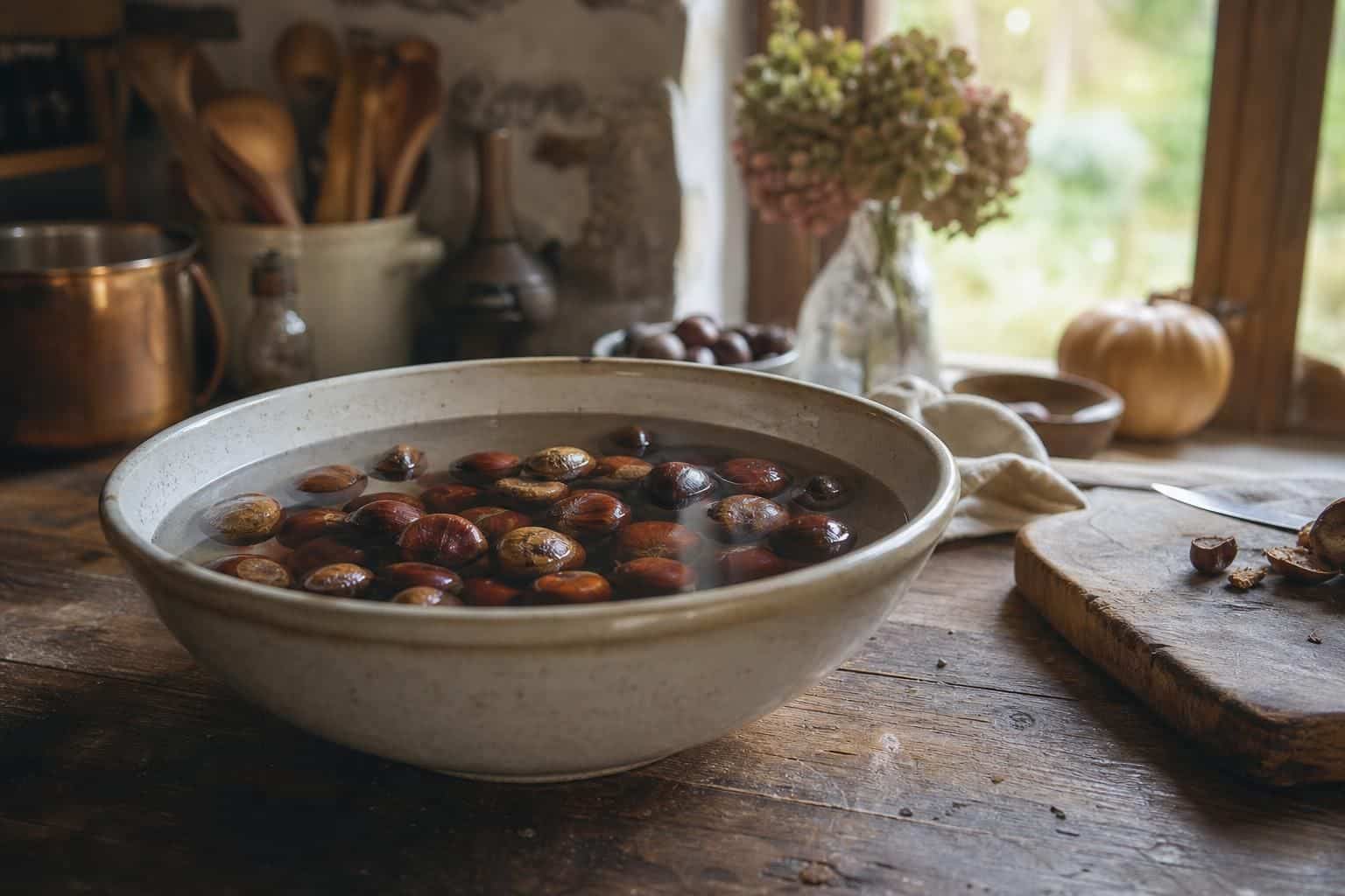 Les châtaignes qui flottent sont à écarter avant la cuisson
