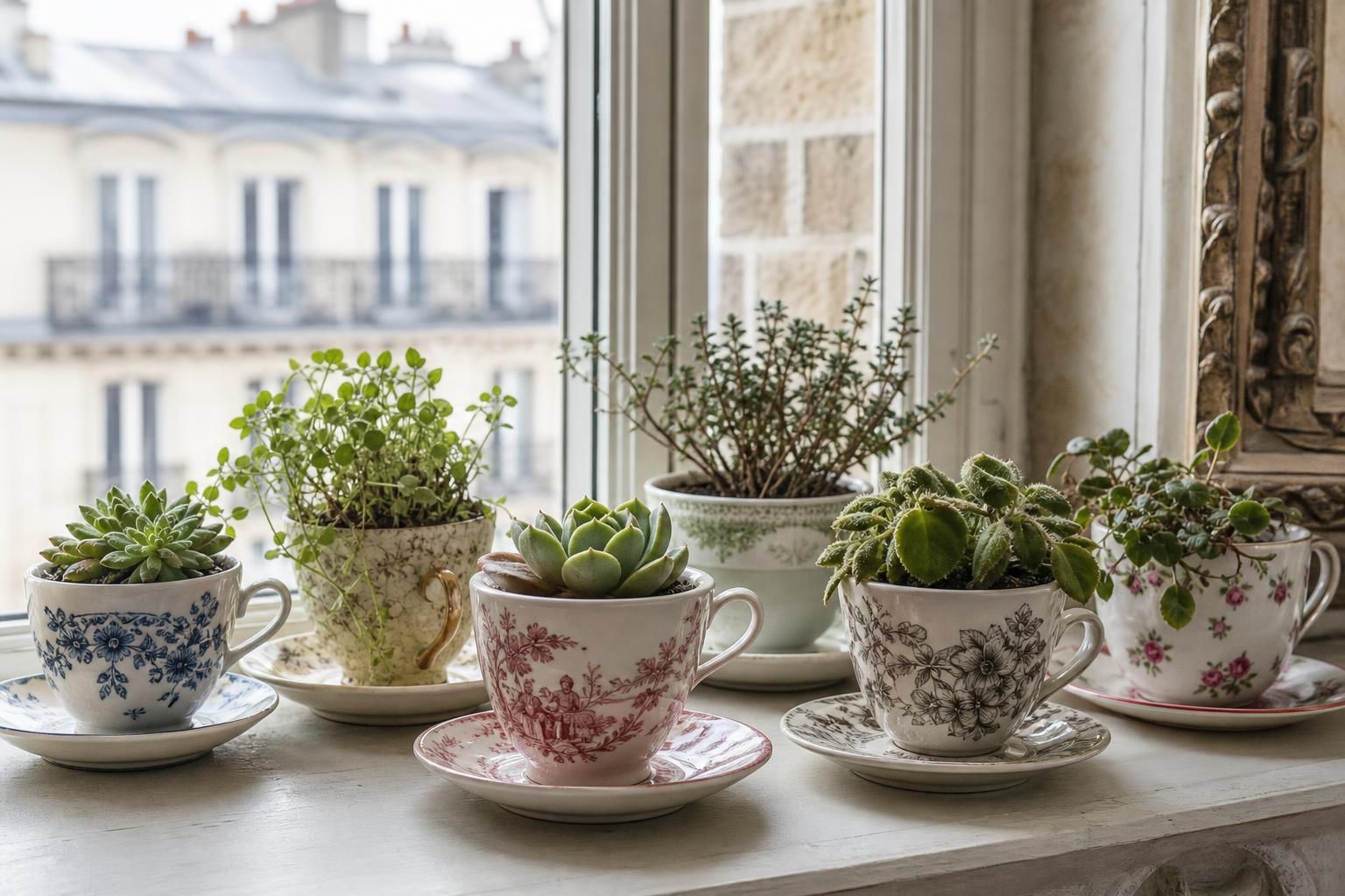 Les tasses oubliées prennent la poussière, elles deviennent de vrais pots pour mini-plantes